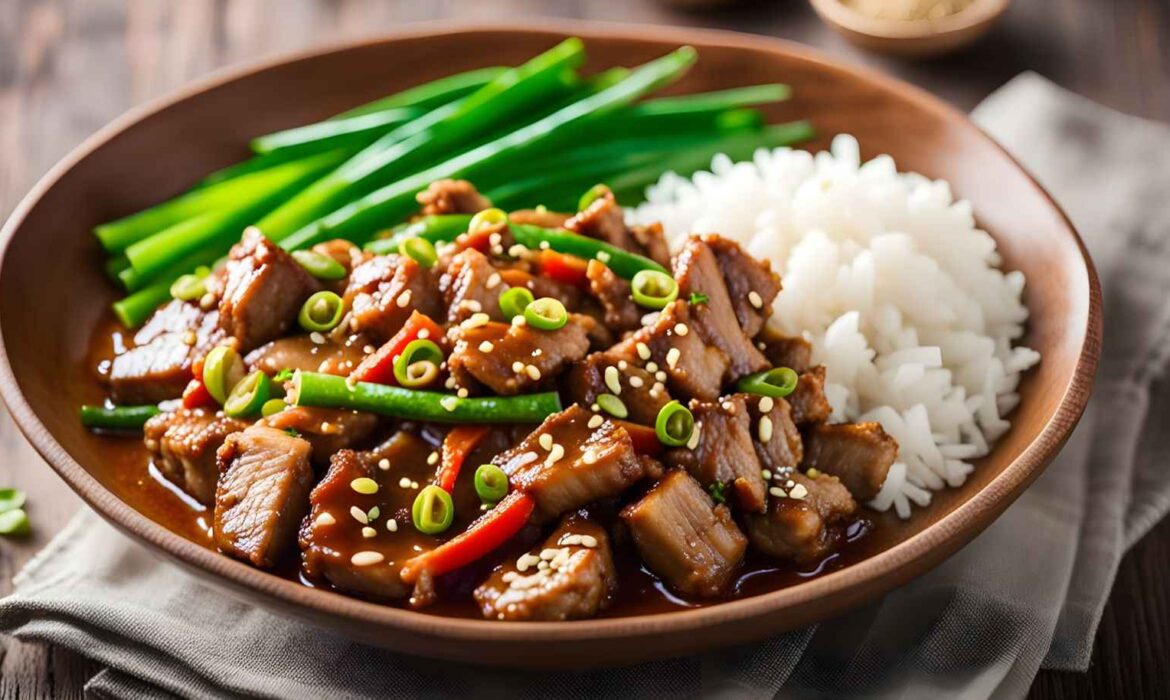 Beef & Mushroom Stir-Fry with Green Beans and Rice