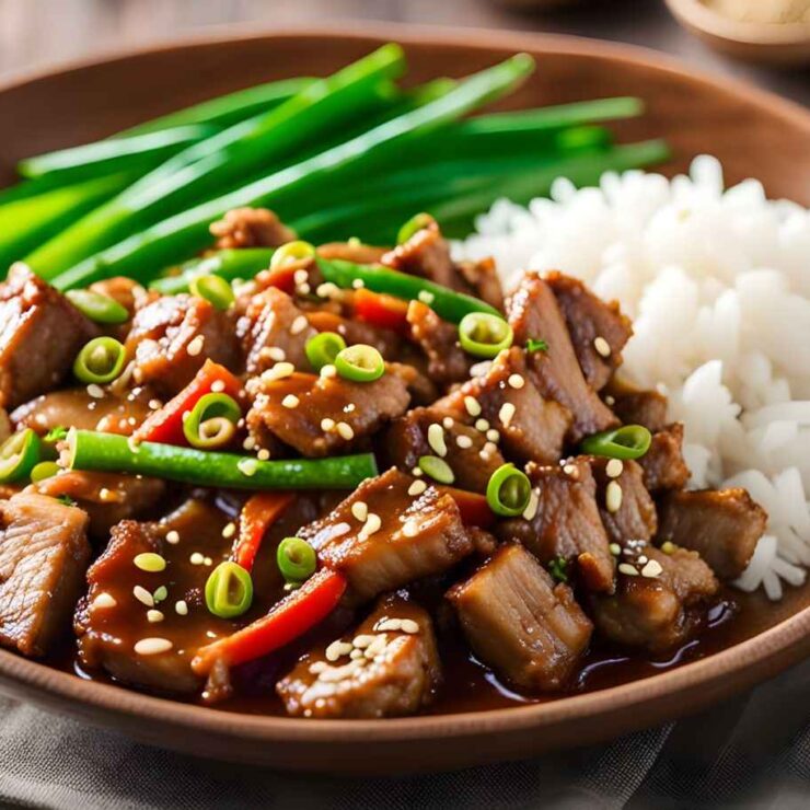Beef & Mushroom Stir-Fry with Green Beans and Rice